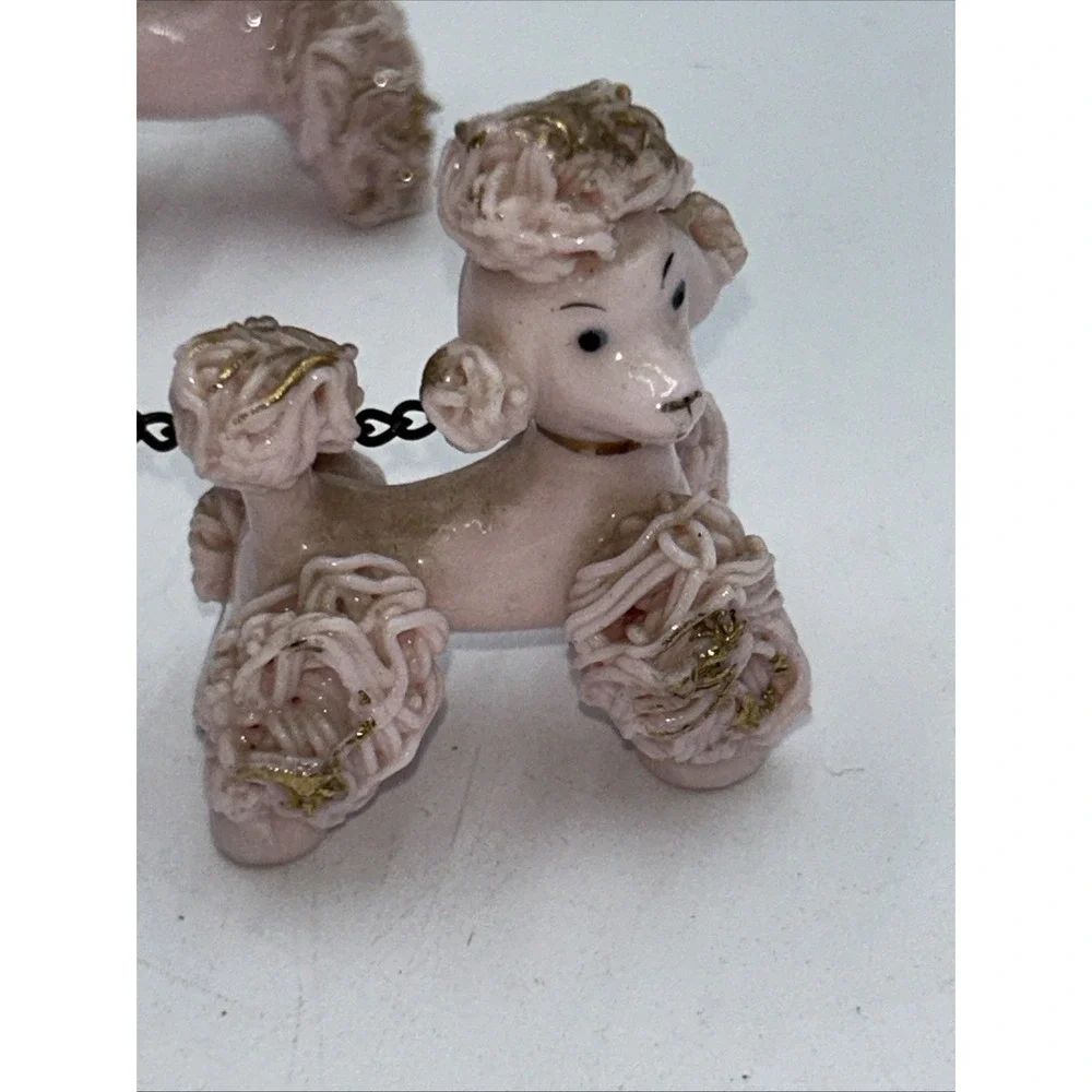 Vintage Napco Pink Spaghetti Poodle Mom and Two Puppies Ceramic Figurines